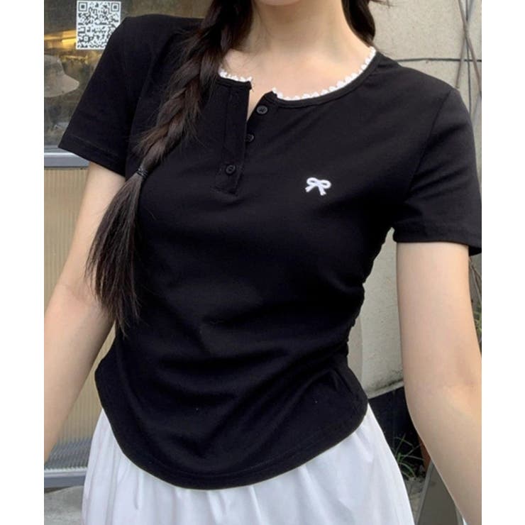 ワンポイントリボンTシャツレース配色半袖 | Miniministore | 詳細画像5 