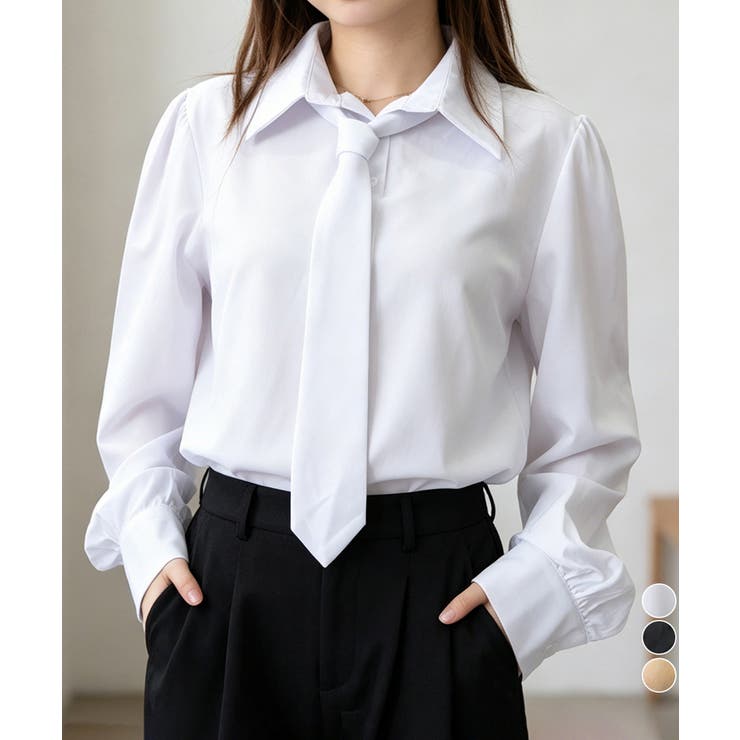 ネクタイ付きシャツブラウスレディース長袖 | Miniministore | 詳細画像1 
