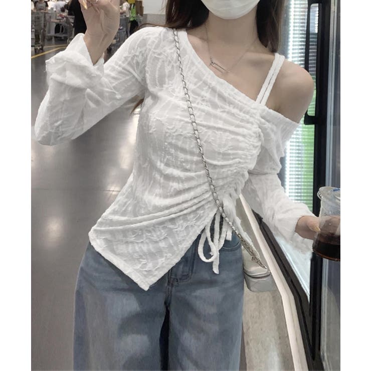 ワンオフショルダーレースTシャツギャザー | Miniministore | 詳細画像11 