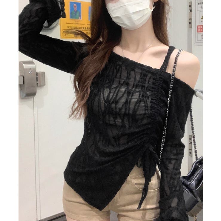 ワンオフショルダーレースTシャツギャザー | Miniministore | 詳細画像12 