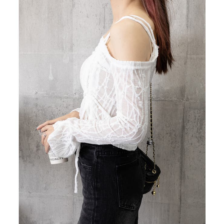 ワンオフショルダーレースTシャツギャザー | Miniministore | 詳細画像15 