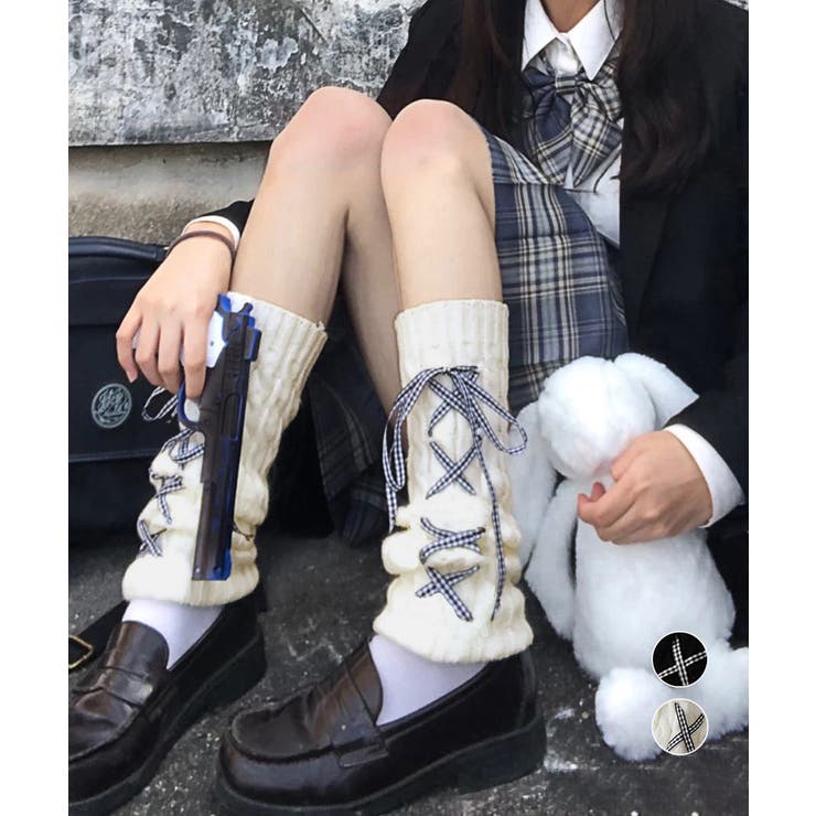 レースアップニットレッグウォーマー暖かい | Miniministore | 詳細画像1 