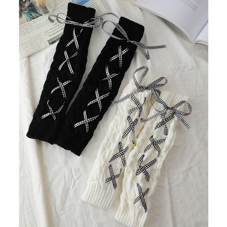 レースアップニットレッグウォーマー暖かい | Miniministore | 詳細画像13 