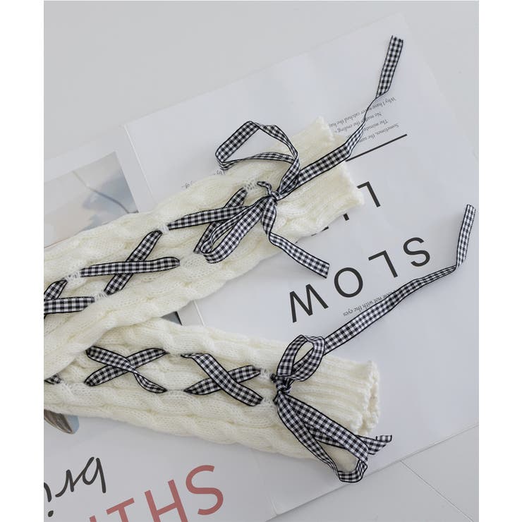 レースアップニットレッグウォーマー暖かい | Miniministore | 詳細画像14 