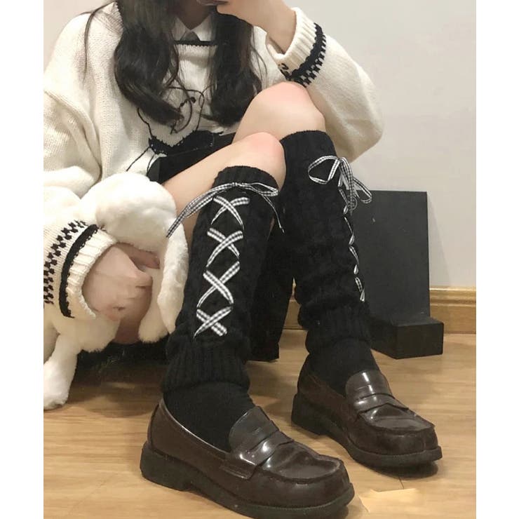 レースアップニットレッグウォーマー暖かい | Miniministore | 詳細画像5 