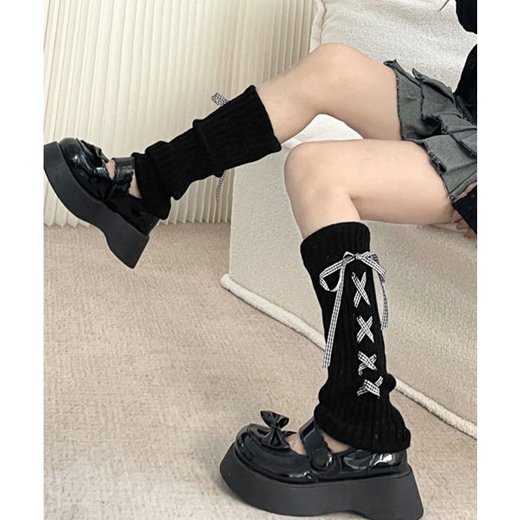 レースアップニットレッグウォーマー暖かい | Miniministore | 詳細画像8 