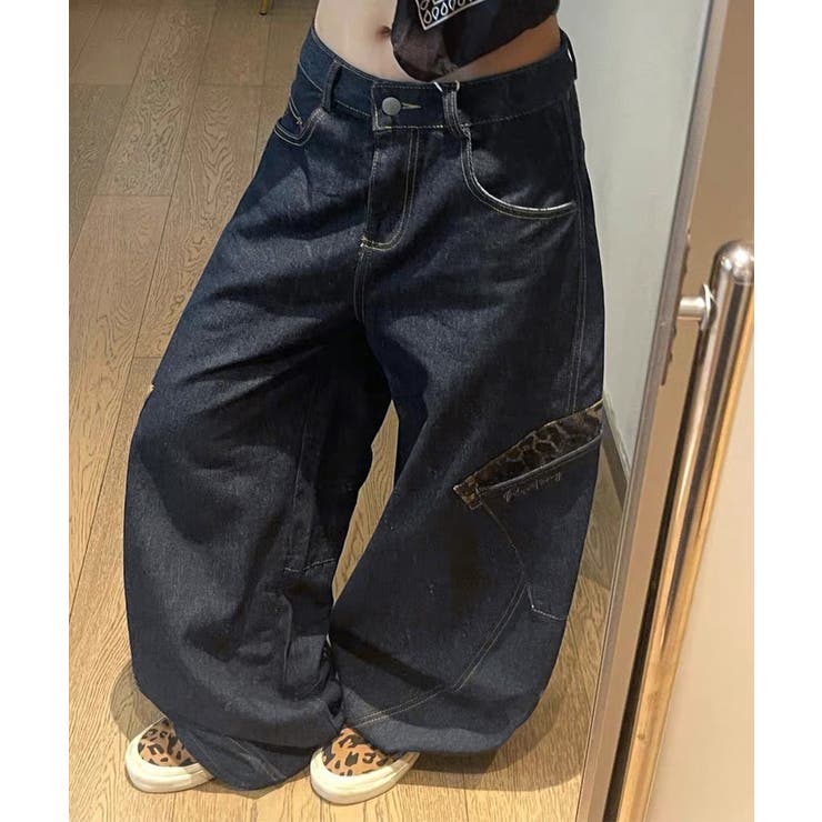 デニムカーブパンツ レオパード柄ポケット | Miniministore | 詳細画像18 