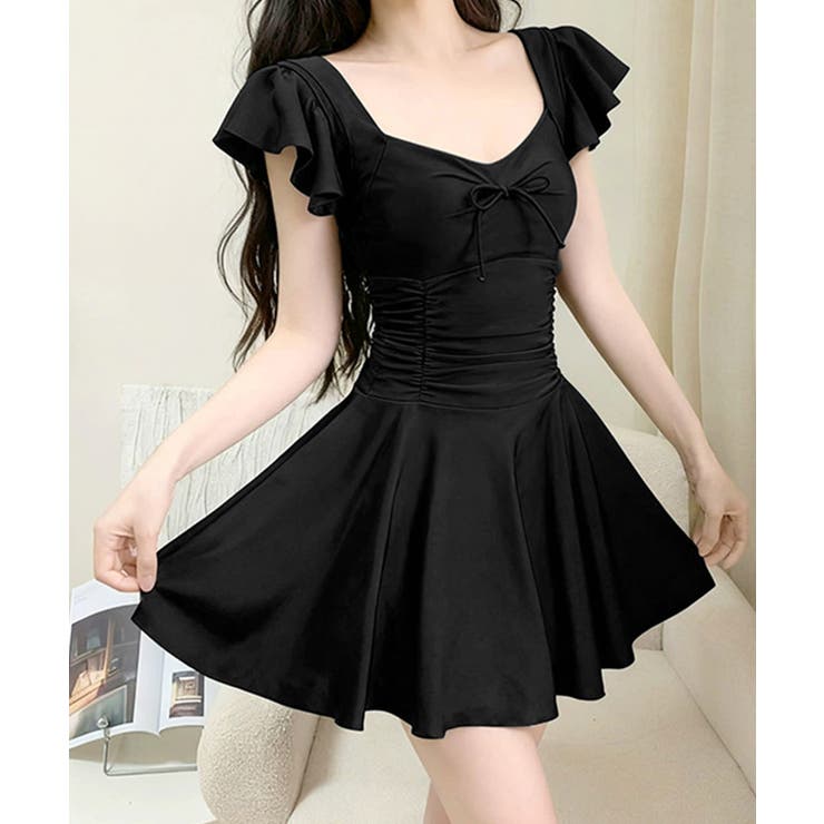 ブラック | フレアワンピース水着体型カバーレディース | Miniministore