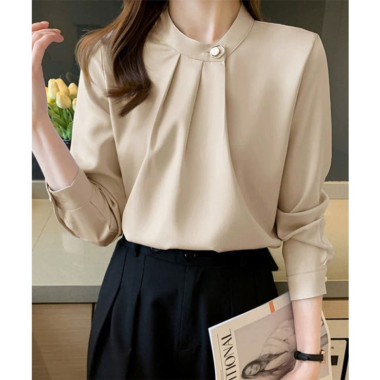 ベージュ | シルク風ブラウス 長袖トップス きれいめ | Miniministore