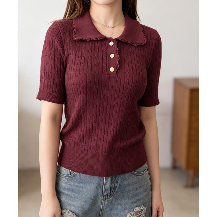 ワインレッド | レディース ニットトップス 通勤通学サマーニットプルオーバー | SUNSHINE CLOSET