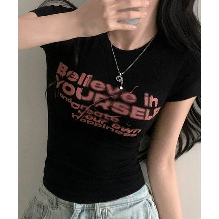 ブラック | タイトロゴTシャツグラフィック半袖韓国風 | Miniministore
