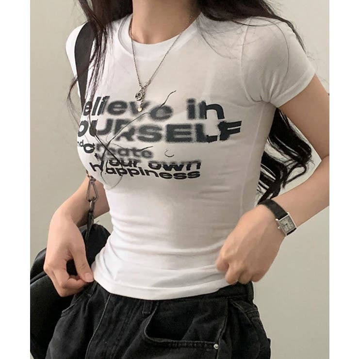 ホワイト | タイトロゴTシャツグラフィック半袖韓国風 | Miniministore
