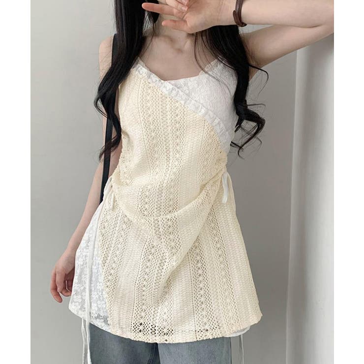 アイボリー | 透かし編み レースキャミチュニックリボン | Miniministore