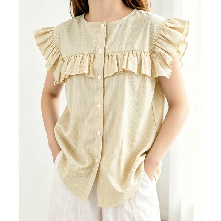 ベージュ | レディースフリルブラウス 半袖シャツ夏服 | Miniministore