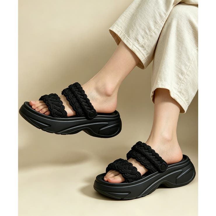 ブラック | 編み込みEVA厚底サンダルレディース美脚 | Miniministore