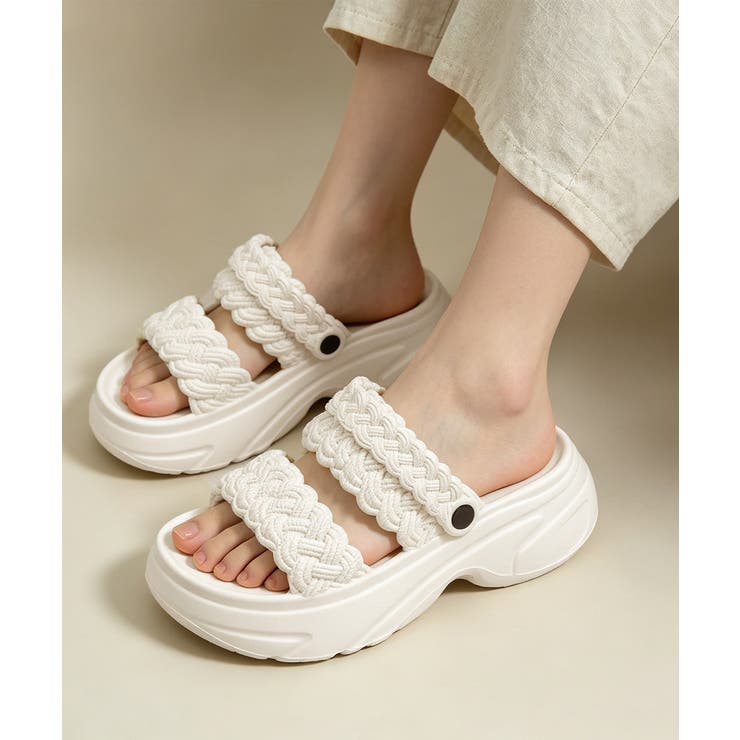 ホワイト | 編み込みEVA厚底サンダルレディース美脚 | Miniministore