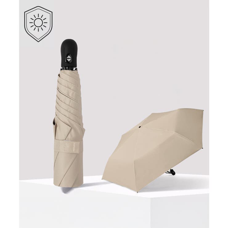 ベージュ | 自動開閉三つ折り傘 ワンタッチ晴雨兼用傘 | Miniministore