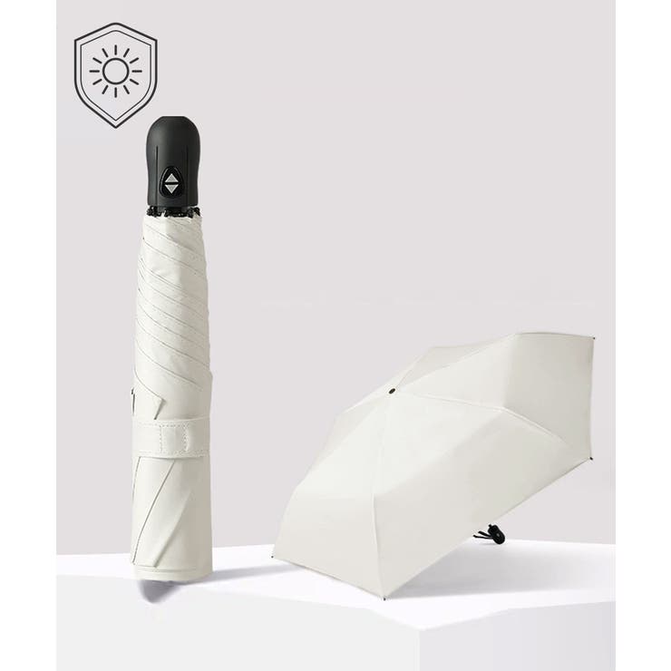 オフホワイト | 自動開閉三つ折り傘 ワンタッチ晴雨兼用傘 | Miniministore