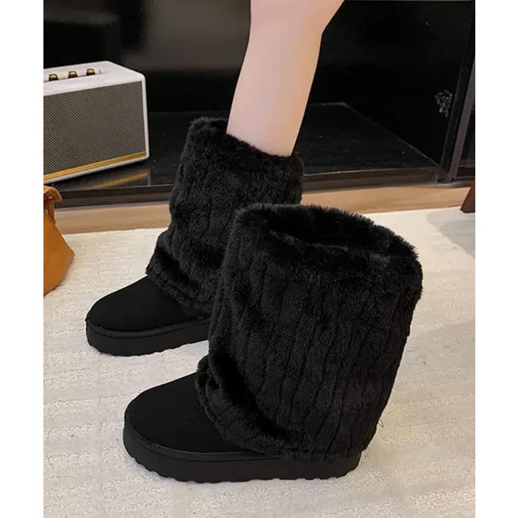 ブラック | フェイクムートンブーツ 厚底ファーブーツ | Miniministore