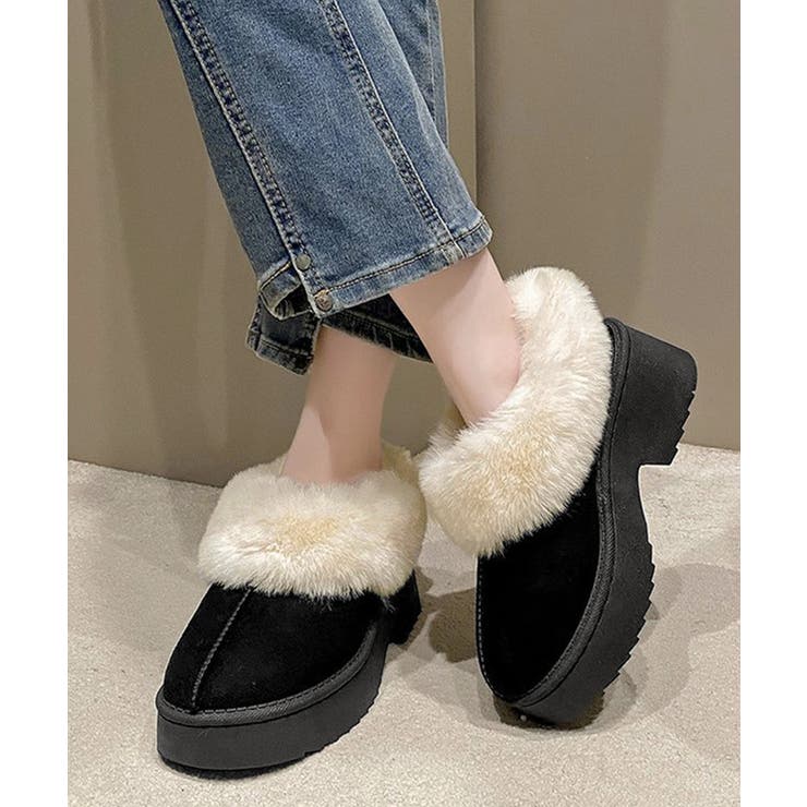 ブラック | スエード調 ショートムートンブーツ厚底靴 | Miniministore