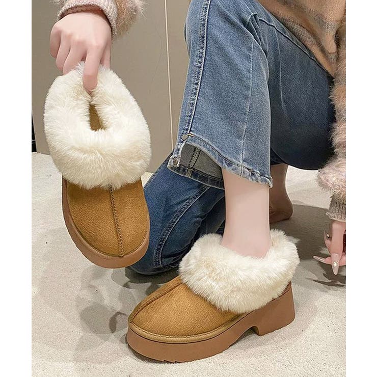 キャメル | スエード調 ショートムートンブーツ厚底靴 | Miniministore