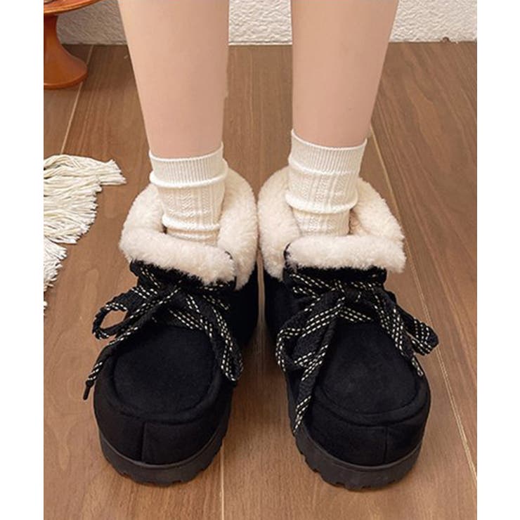 ブラック | 厚底ムートンブーツもこもこショートブーツ | Miniministore