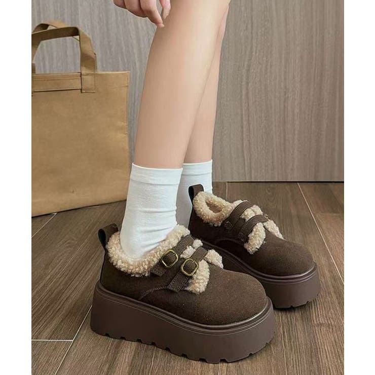 ブラウン | ダブルベルトボアムートンシューズ 厚底靴 | Miniministore