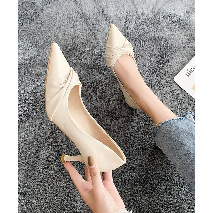 5.5cmヒール*アイボリー | ツイストパンプスヒール選べるシューズ美脚 | Miniministore