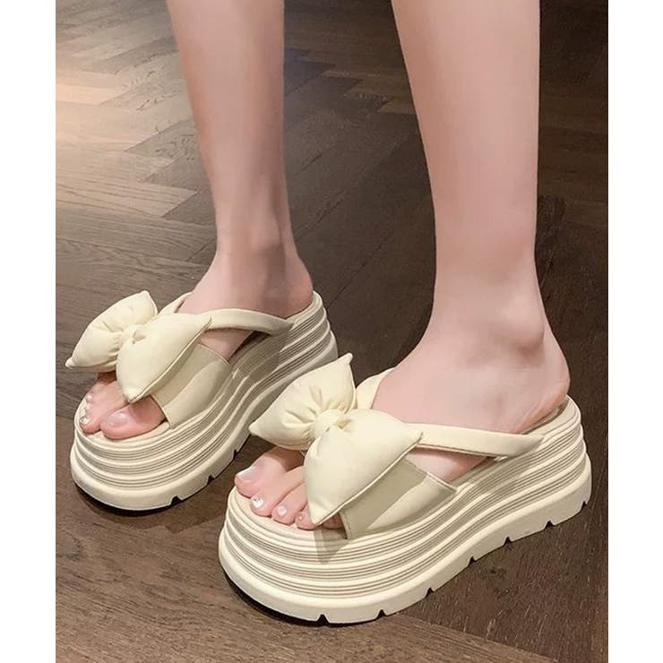 アイボリー | リボンサンダル厚底夏靴 ボリュームソール | Miniministore