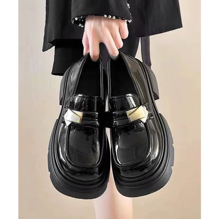 ブラック*エナメル | 厚底ローファー チャンキーヒールシューズ | Miniministore
