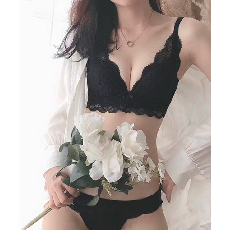 ブラック | 花柄レース ブラショーツセット セクシー | Miniministore