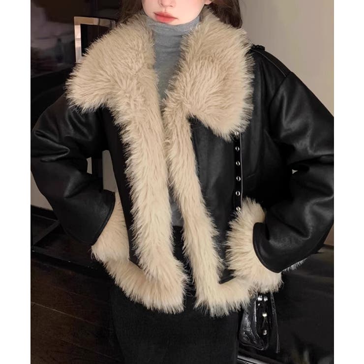 ブラック | ショートフェイクムートンジャケット韓国風 | SUNSHINE CLOSET