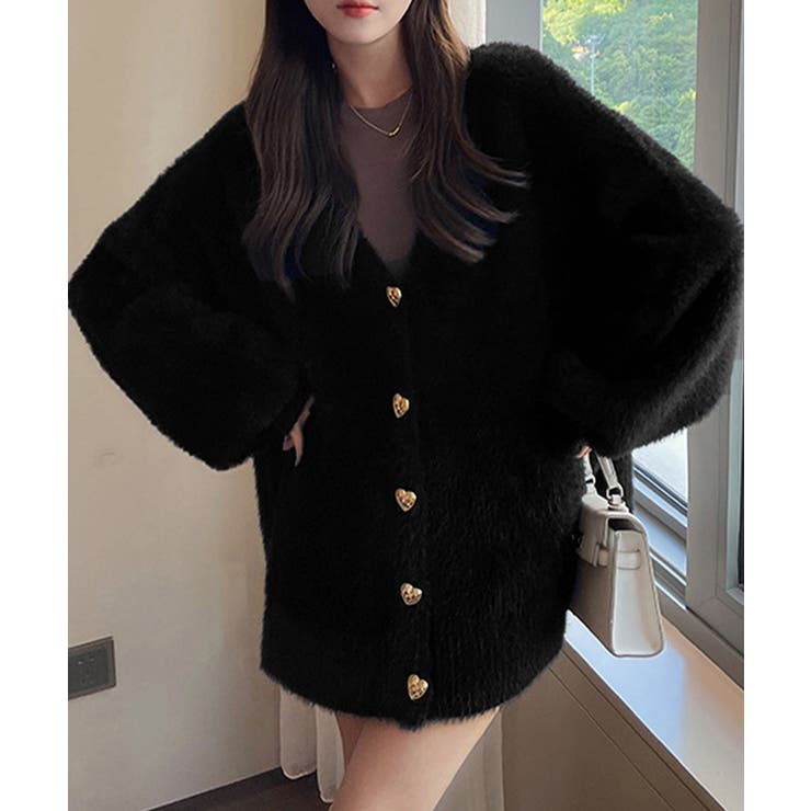 ブラック | シャギーカーディガンゴールドボタン韓国風 | Miniministore