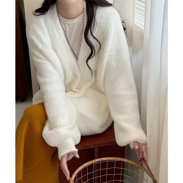 アイボリー | シャギーニットカーディガンVネック秋冬服 | SUNSHINE CLOSET