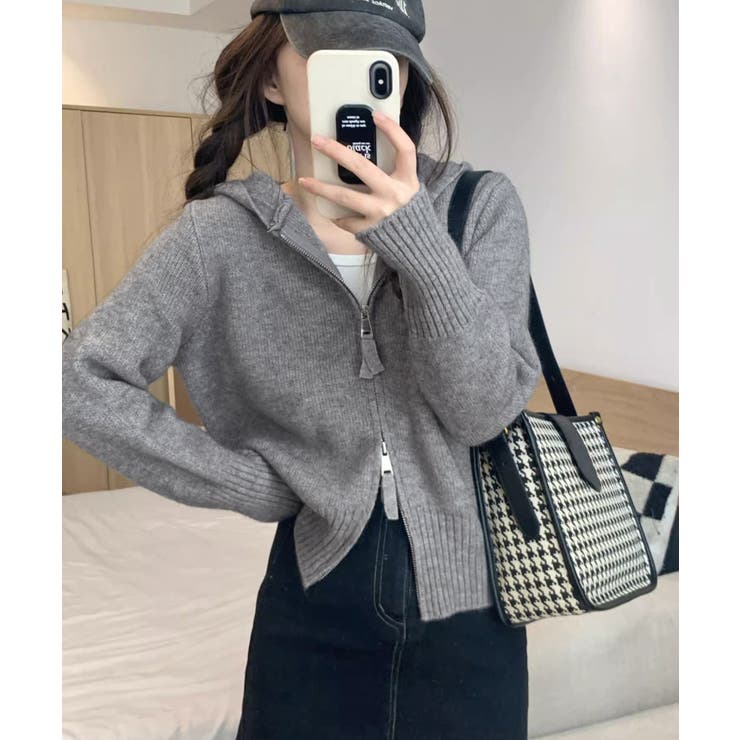 グレー | ダブルジップリブニットカーディガン韓国風 | SUNSHINE CLOSET