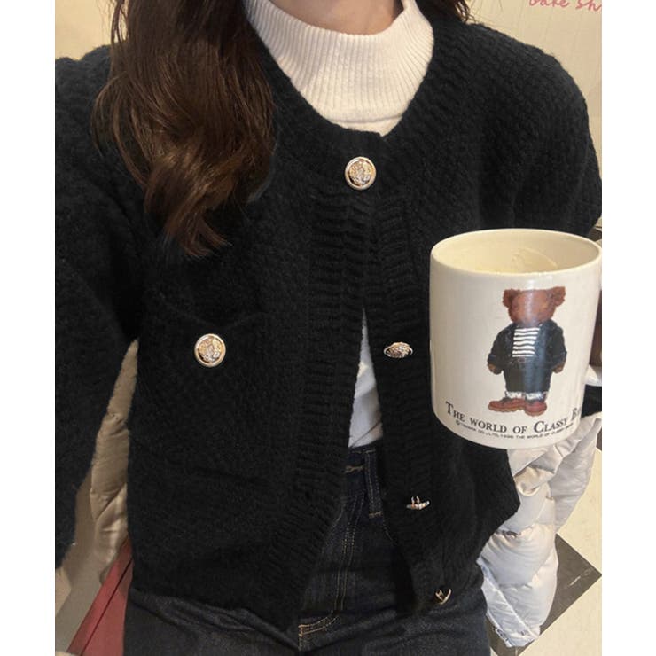 ブラック | ゴールドボタンニットカーディガン 韓国風 | SUNSHINE CLOSET