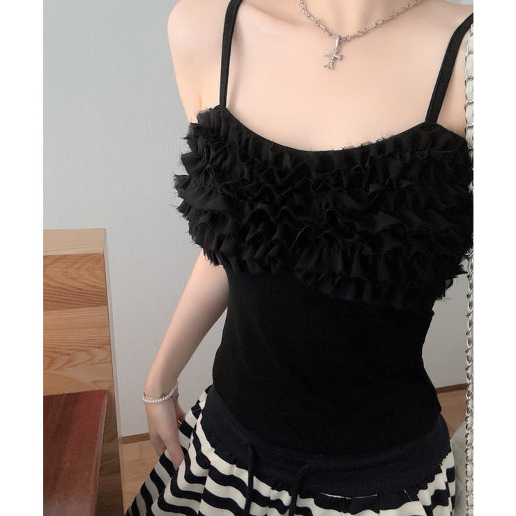 ブラック | マルチフリルキャミソール カップ付き夏服 | Miniministore