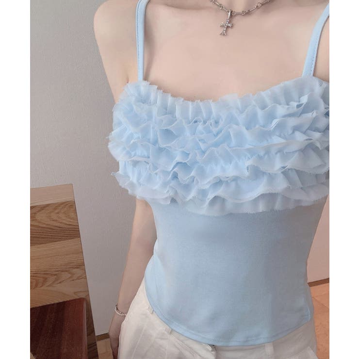ブルー | マルチフリルキャミソール カップ付き夏服 | Miniministore