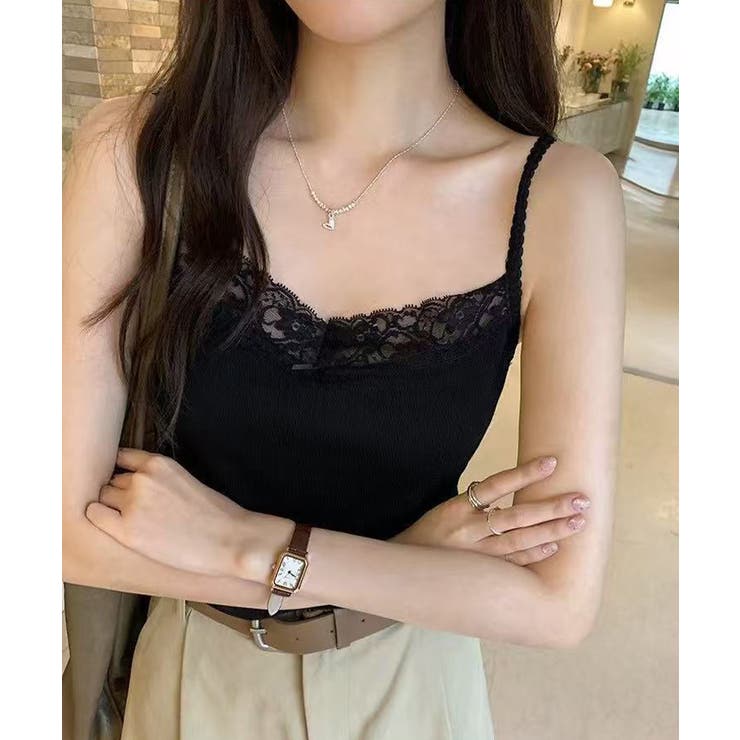 ブラック | レースキャミソールカップ付きインナー夏服 | Miniministore