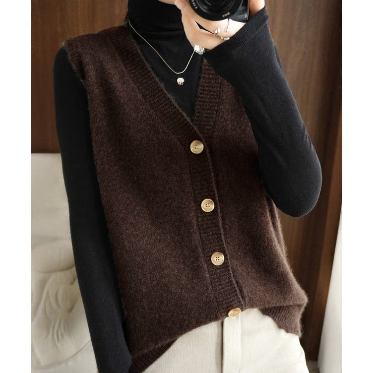ブラウン | Vネックニットベストレディースニットジレ | SUNSHINE CLOSET