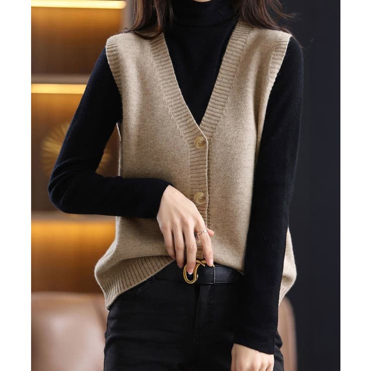 ダークベージュ | Vネックニットベストレディースニットジレ | SUNSHINE CLOSET