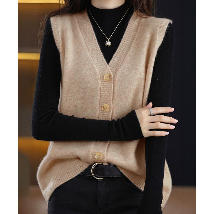 ライトベージュ | Vネックニットベストレディースニットジレ | SUNSHINE CLOSET