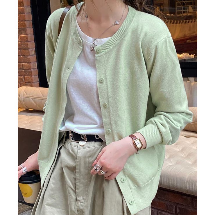 ミント | クルーネックニットカーディガン シンプル | Miniministore
