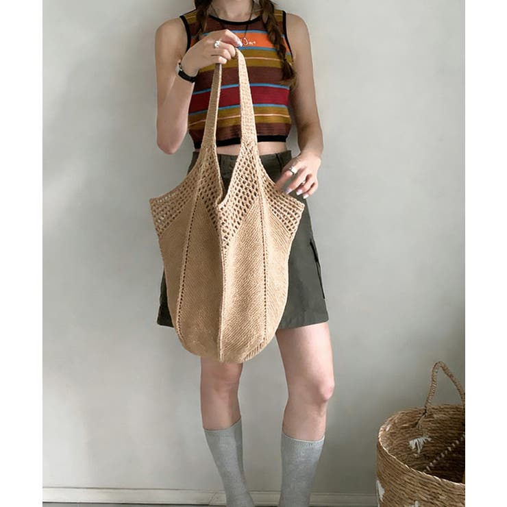 ベージュ | ニットバッグ 大容量トートバッグ肩掛け鞄 | Miniministore