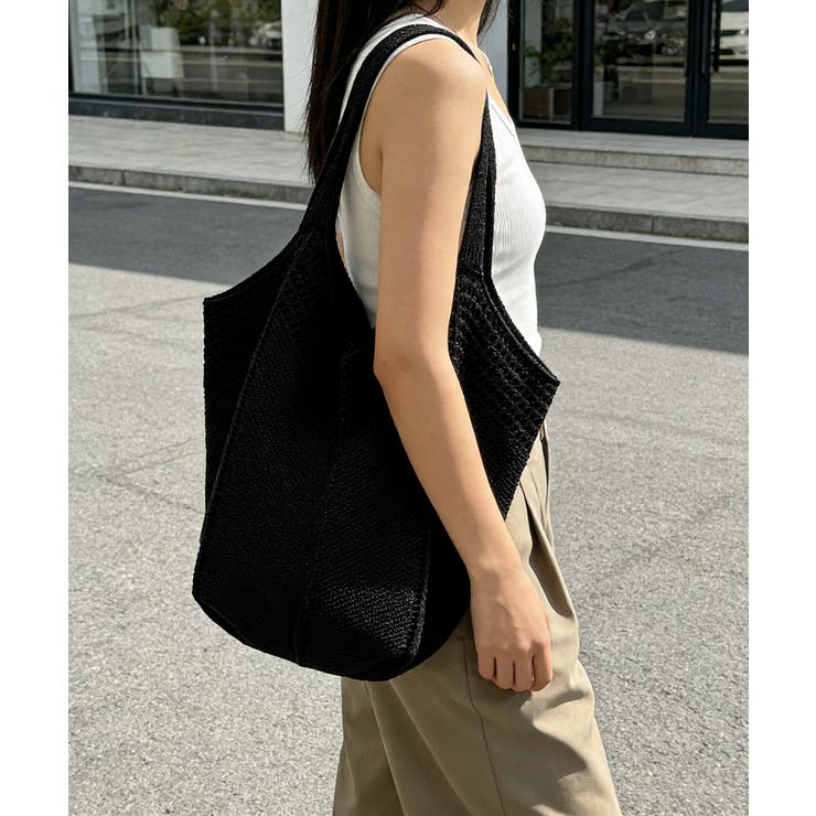 ブラック | ニットバッグ 大容量トートバッグ肩掛け鞄 | Miniministore