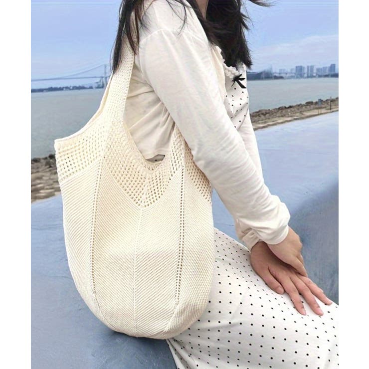 アイボリー | ニットバッグ 大容量トートバッグ肩掛け鞄 | Miniministore