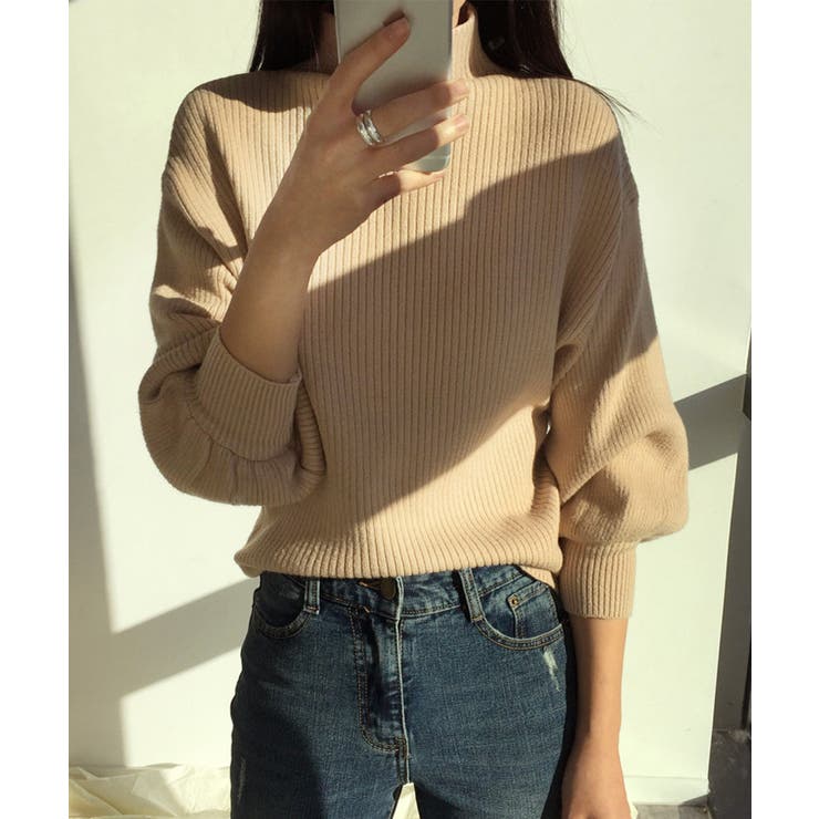 ダークベージュ | 韓国風リブニットトップスハイネックニット | Miniministore