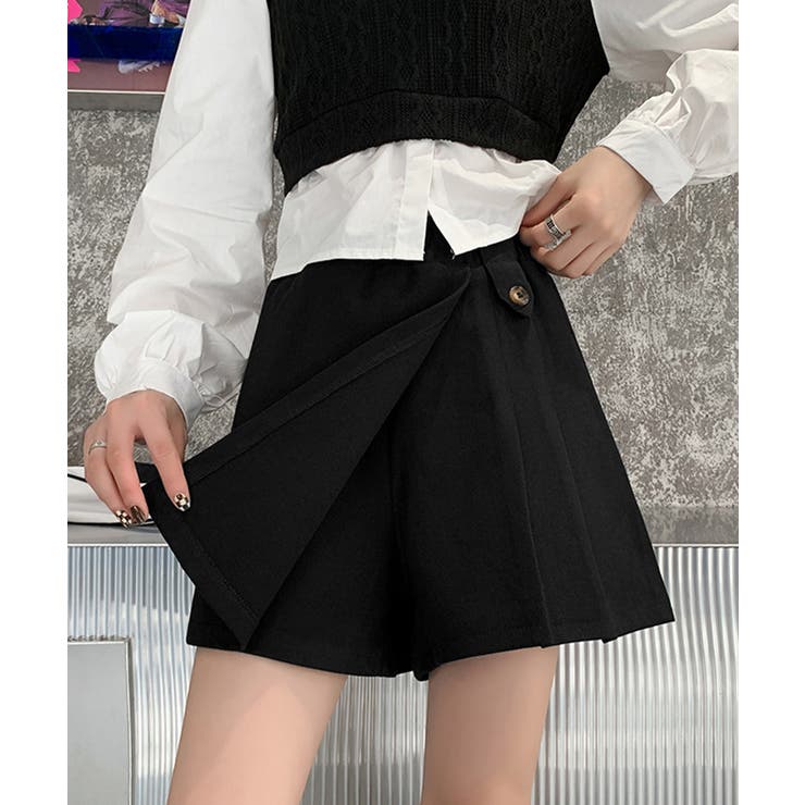 ブラック | プリーツキュロットパンツ ウール風 秋冬 | Miniministore