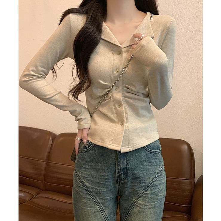 ベージュ | オープンカラーフロントギャザートップス | Miniministore