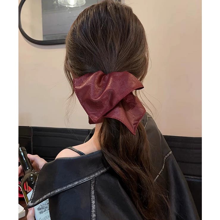 ワインレッド | フェイクレザーシュシュ レトロ ヘアゴム | Miniministore